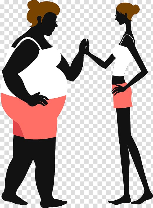 two woman touching hands , Woman u51cfu80a5 Cartoon, Fat woman and slim woman material transparent background PNG clipart