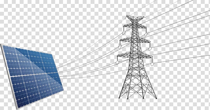 solar panel and transmission tower , Transmission tower , solar energy generation transparent background PNG clipart