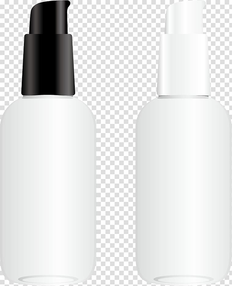 two black and white bottles illustration, Glass bottle Plastic bottle Liquid, Blank cosmetic packaging design transparent background PNG clipart