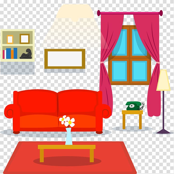Table Living room Couch Cartoon, Hand-painted living room sofa table element transparent background PNG clipart