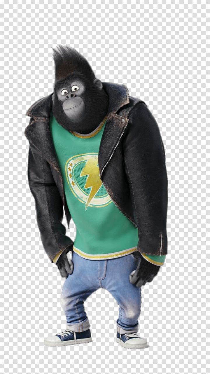 gorilla with black jacket, Johnny Sing transparent background PNG clipart
