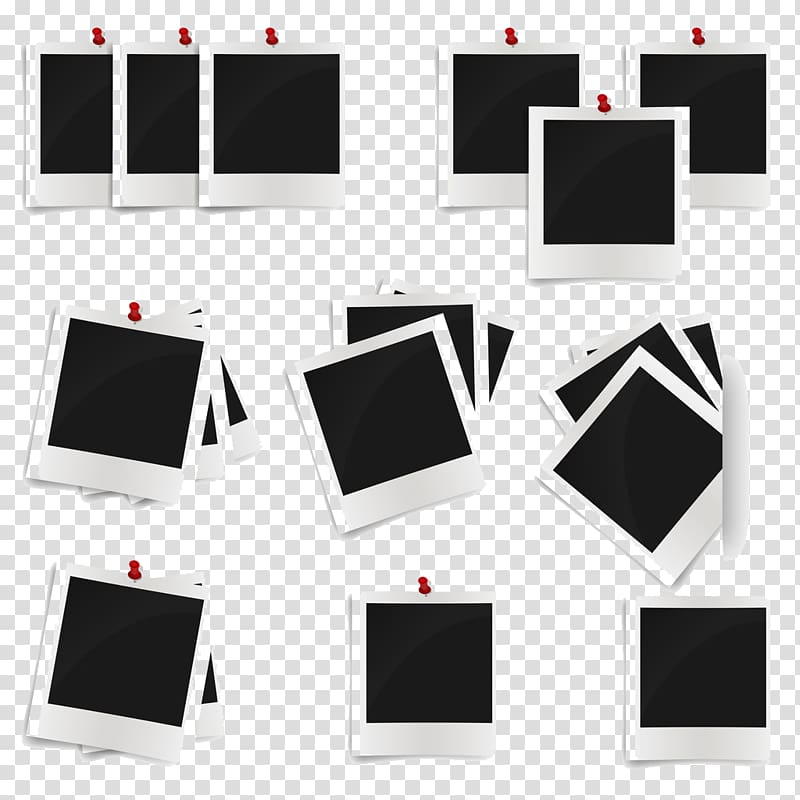 white-and-black paper lot illustration, Instant camera , Black and white pushpin transparent background PNG clipart