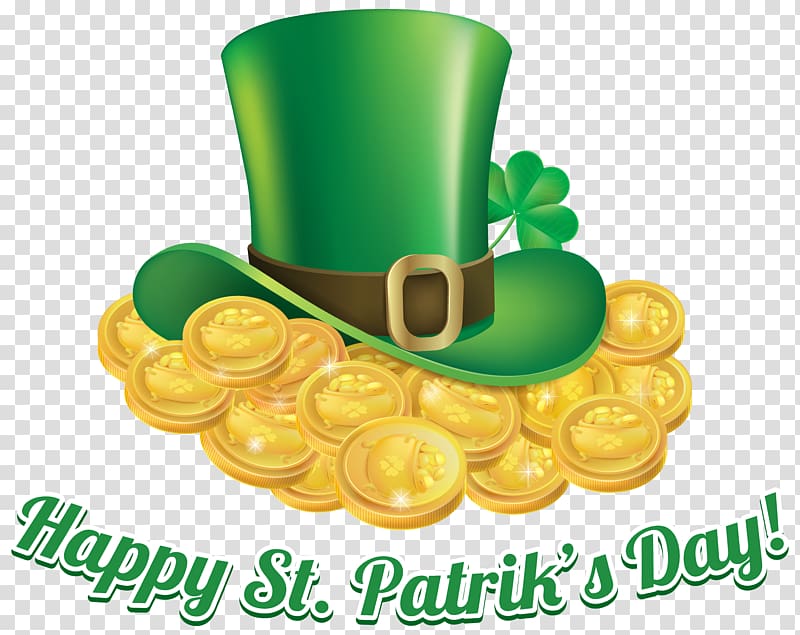 Happy St. Patrick's Day illustration, Saint Patrick\'s Day Ireland Shamrock , St Patricks Day Coins and Hat transparent background PNG clipart