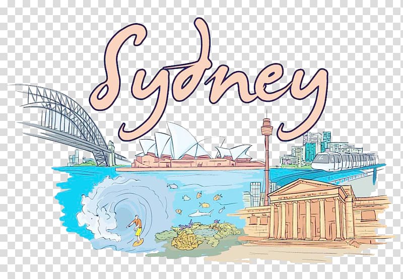 Sydney Opera House illustration Wall decal, Hand-painted city building in Sydney, Australia transparent background PNG clipart