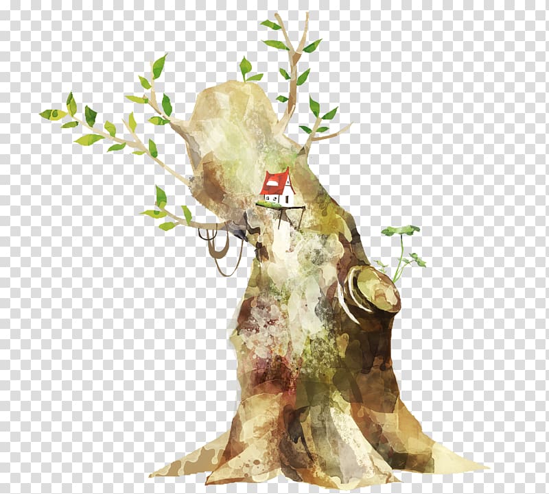 Middle Ages Branch Tree, Medieval fantasy cartoon hand-painted trees withered transparent background PNG clipart