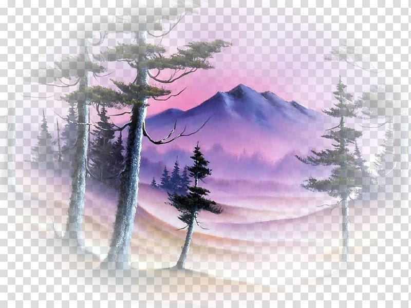 mountain with tree painting, Landscape painting Oil painting Watercolor painting Painter, painting transparent background PNG clipart