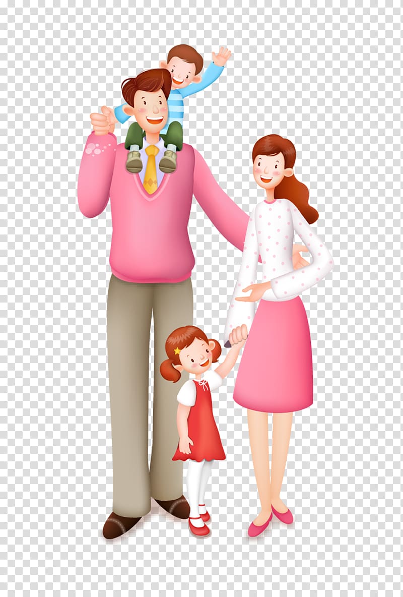 Family Designer Child, Cartoon a family of four transparent background PNG clipart