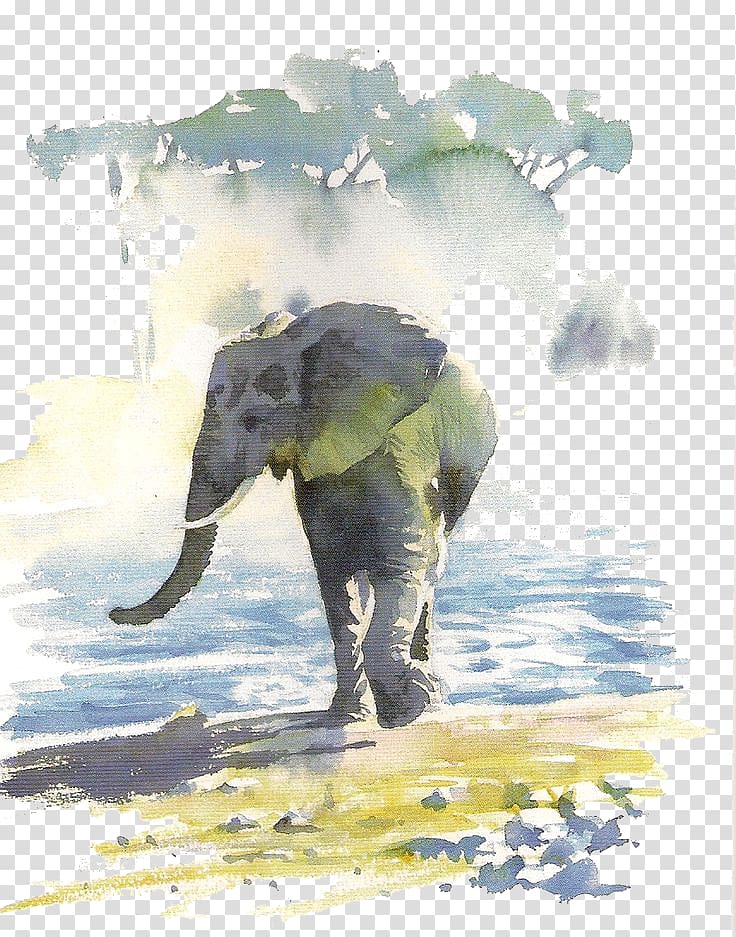 Hazel Soans African Watercolours Paper Watercolor painting Painter, Wading elephants transparent background PNG clipart