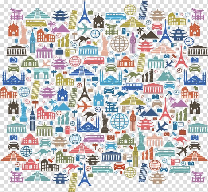 Travel Landmark Icon, Sights of the world shading pattern background transparent background PNG clipart