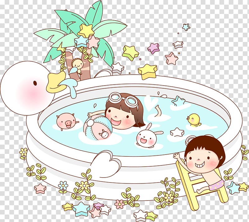 Swimming pool Cartoon Illustration, Swimming child transparent background PNG clipart