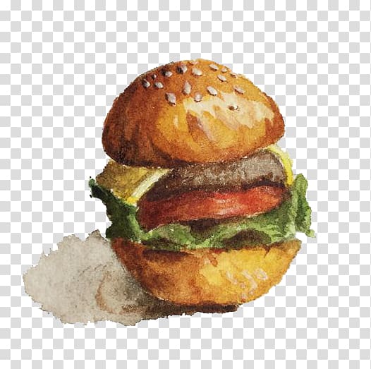 Slider Hamburger Cheeseburger Buffalo burger Breakfast sandwich, Watercolor Burger transparent background PNG clipart