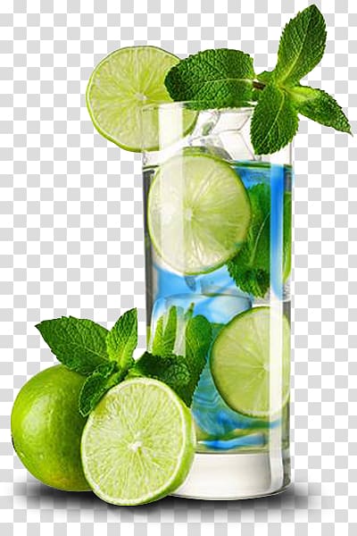 sliced lemon in clear highball glass, Mojito Bacardi cocktail Bacardi Superior La Croix Sparkling Water, mojito transparent background PNG clipart