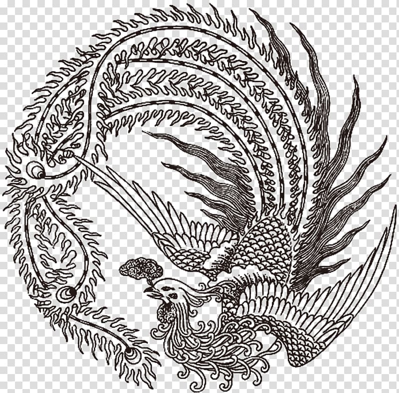 bird illustration, Fenghuang Phoenix Tattoo Chinese dragon Traditional Chinese Designs, Classical phoenix pattern transparent background PNG clipart