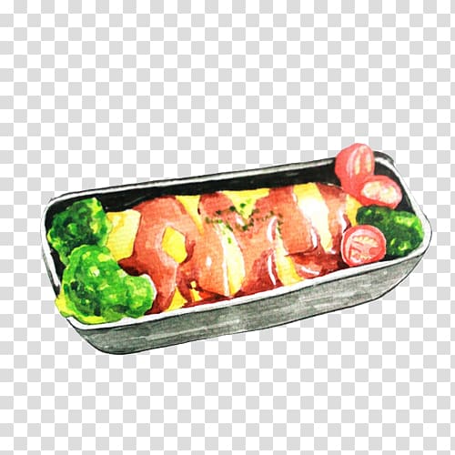 Bento Tomato juice Hot dog Take-out, Cauliflower hot dog Hand Painting transparent background PNG clipart