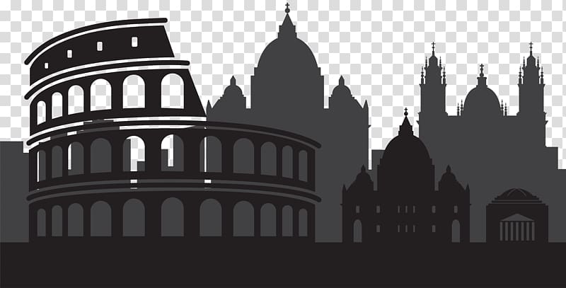 of landmarks, Black and white Facade Middle Ages Medieval architecture Font, Rome Italy Silhouette transparent background PNG clipart