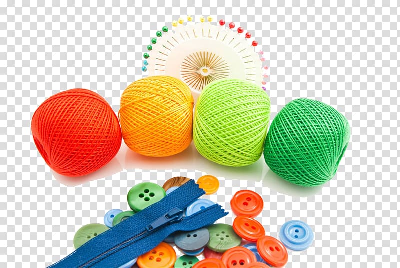 assorted-color yarn balls, Button Clothing Yarn Textile Sewing needle, Colored ball of yarn and needles button zipper transparent background PNG clipart