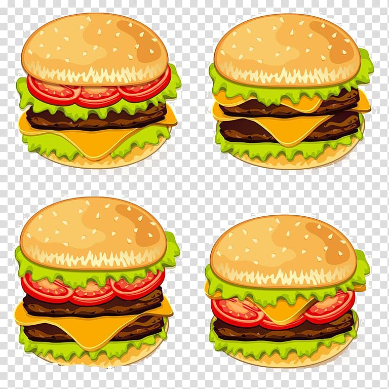 Hamburger Cheeseburger Hot dog Veggie burger Fast food, Four crab Fort transparent background PNG clipart