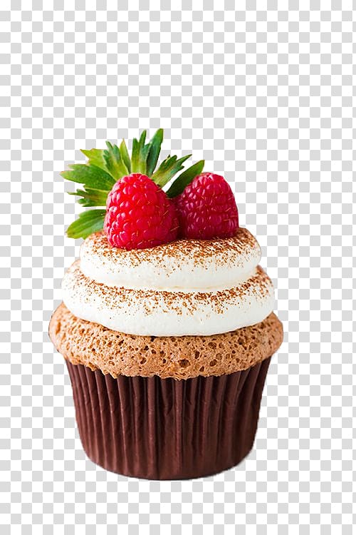 brown cupcake, Cupcake Angel food cake Icing Cream Milk, Strawberry Cake transparent background PNG clipart