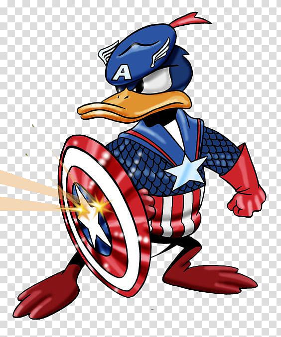 Donald Duck Captain America illustration, Captain America Donald Duck Iron Man Mickey Mouse T-shirt, Donald Captain America transparent background PNG clipart