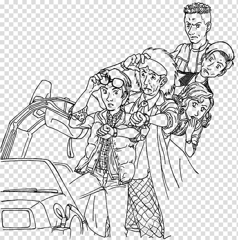 Marty McFly Dr. Emmett Brown Line art Drawing Back to the Future, others transparent background PNG clipart