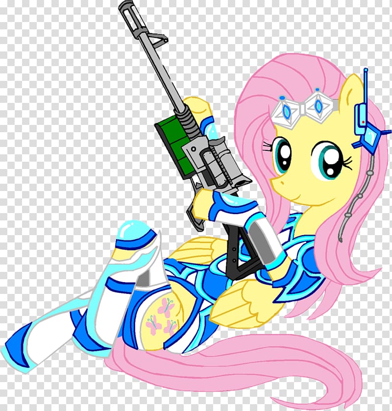 Fluttershy Pony Sniper rifle, petals fluttered in front transparent background PNG clipart