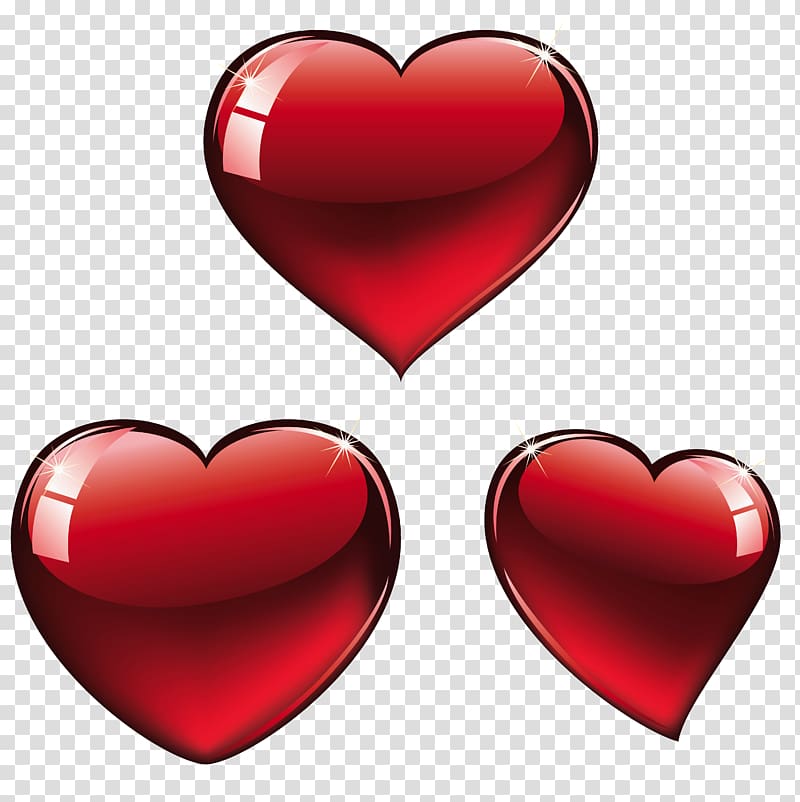 three hearts on blue background, Red Hearts transparent background PNG clipart