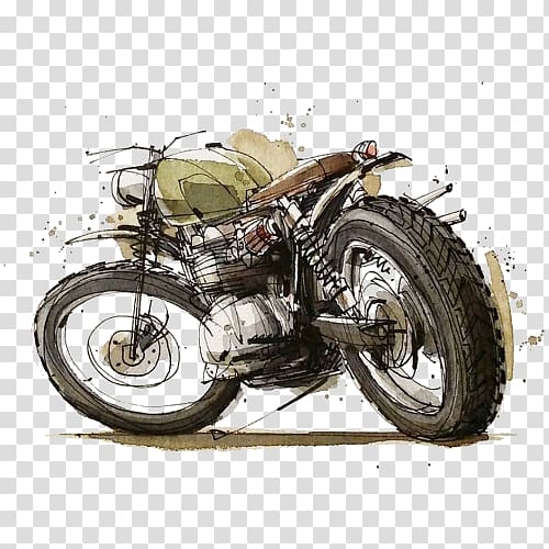 brown motorcycle , Motorcycle Drawing Art Watercolor painting Illustration, Hand-painted motorcycle transparent background PNG clipart