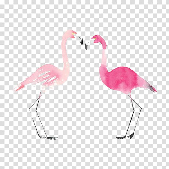 two pink flamingos illustration, Flamingo Bird Drawing Painting, Flamingos transparent background PNG clipart