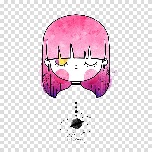 Watercolor painting Drawing Illustration, Watercolor purple-haired girl avatar transparent background PNG clipart