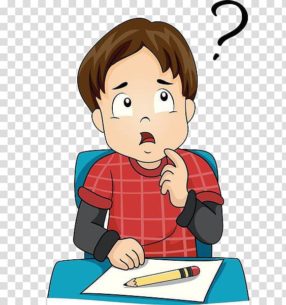 boy sitting at the table while thinking illustration, , A thinking boy transparent background PNG clipart