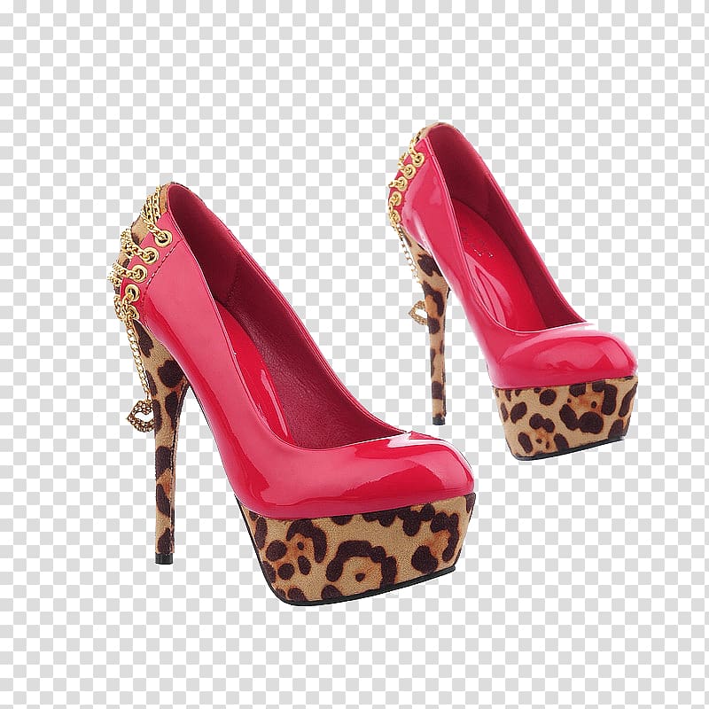Leopard Court shoe High-heeled footwear Peep-toe shoe, Red leopard shoes transparent background PNG clipart
