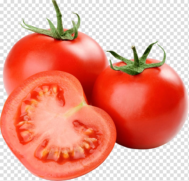 two tomato fruits and one slice tomato fruit, Cherry tomato Tomato sauce Salad, Tomato transparent background PNG clipart