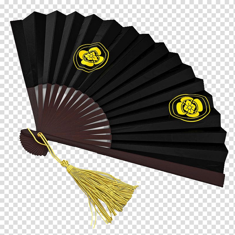 Paper Hand fan, Black Japanese folding fan transparent background PNG clipart
