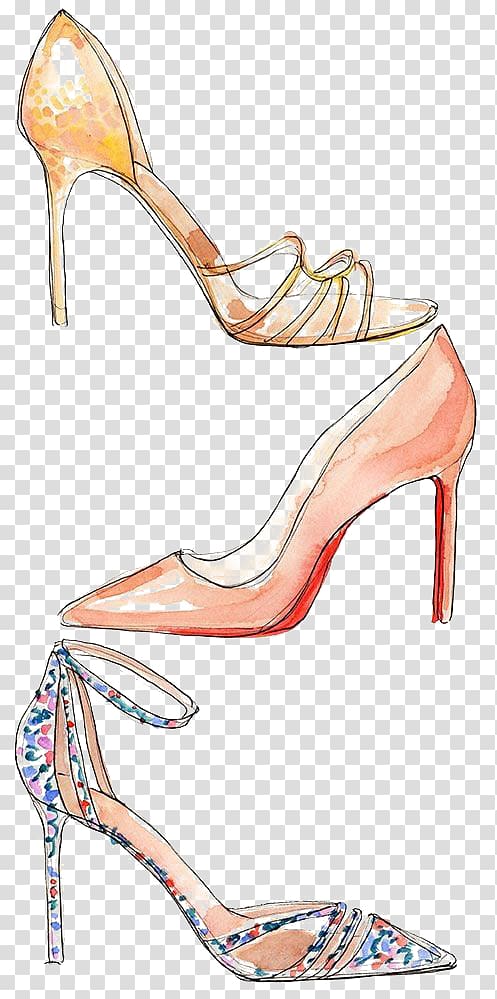 three assorted-color sanda , Fashion Drawing Illustration, Drawing heels transparent background PNG clipart