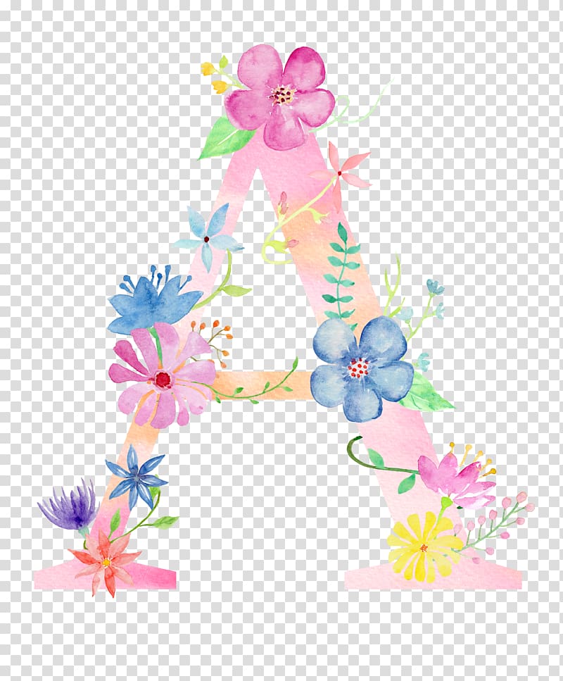 flower illustration, Letter Watercolor painting Poster, Flowers letter A transparent background PNG clipart