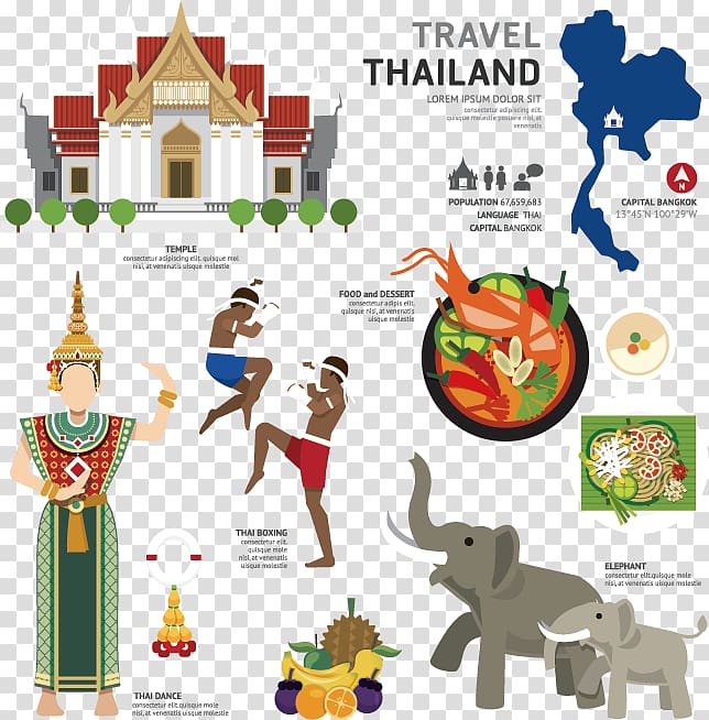 grey elephant illustration with text overlay, Thailand Landmark , Thailand travel elements transparent background PNG clipart