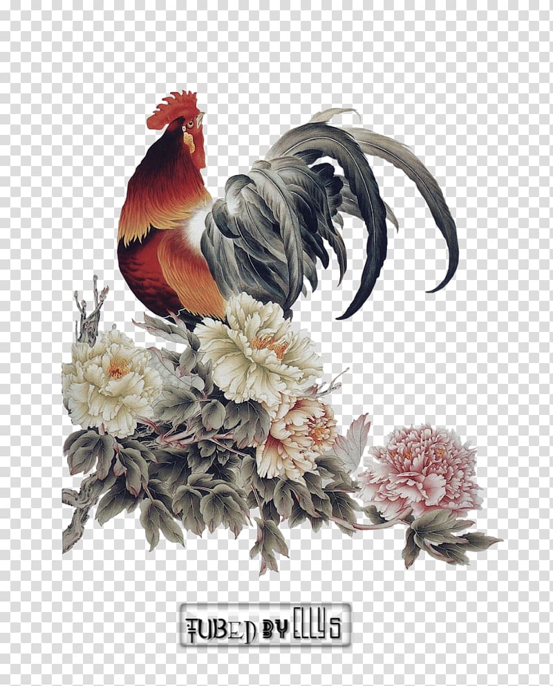 Chicken Rooster Self-Portrait with Thorn Necklace and Hummingbird Embroidery Painting, chicken transparent background PNG clipart