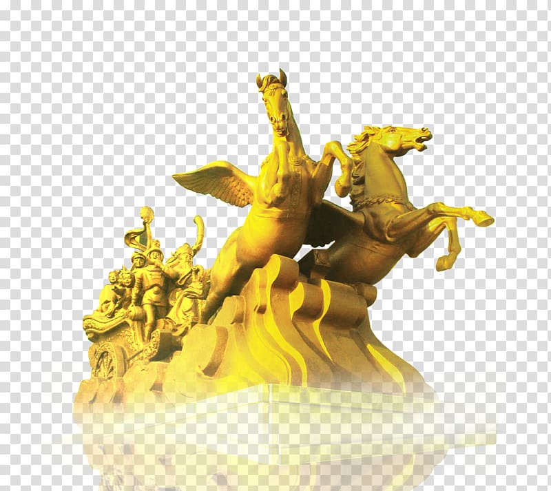 Horse Sculpture, Golden Pegasus Sculpture transparent background PNG clipart
