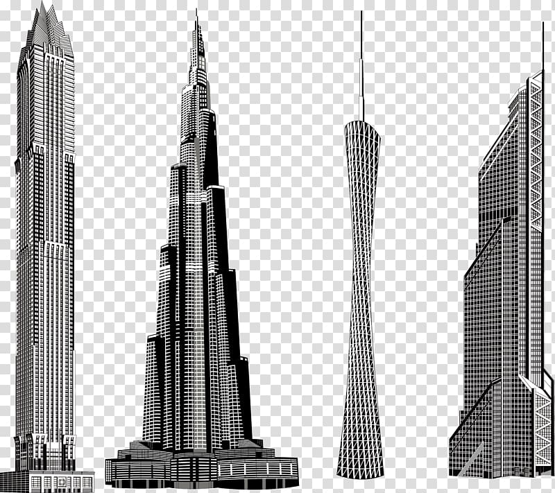 four assorted-type of buildings, Skyscraper Euclidean packs, Skyscrapers transparent background PNG clipart