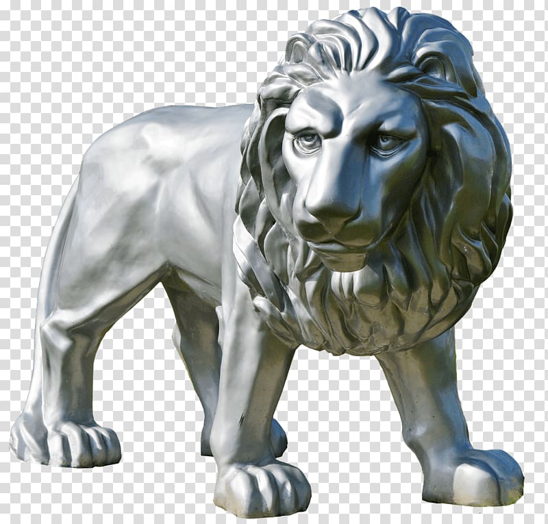 grey lion statue, Silver Lion Statue transparent background PNG clipart