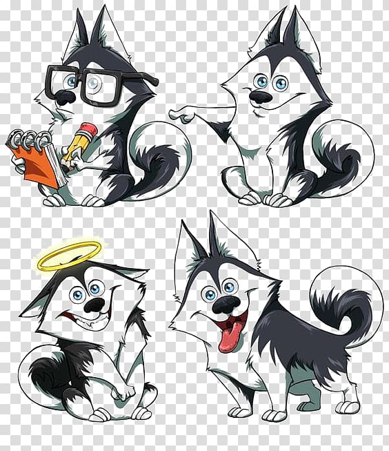 four Siberian husky characteristics illustration, Siberian Husky Pit bull Cartoon Drawing Puppy, Cartoon Husky transparent background PNG clipart