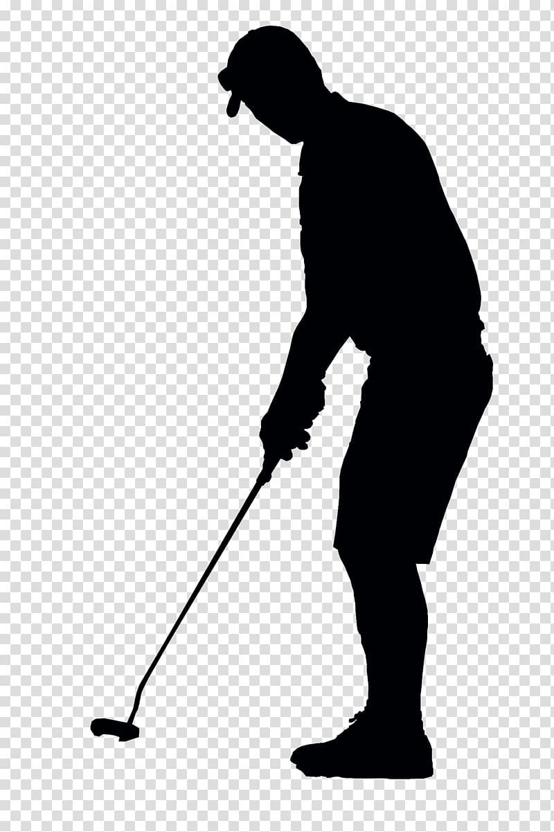 silhouette of man holding golf club illustration, Golfer Black Silhouette transparent background PNG clipart