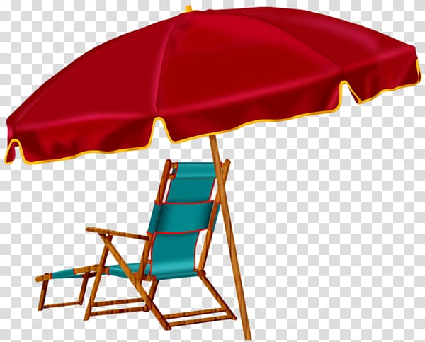 Umbrella Chair Auringonvarjo Beach, Red umbrella and chairs transparent background PNG clipart