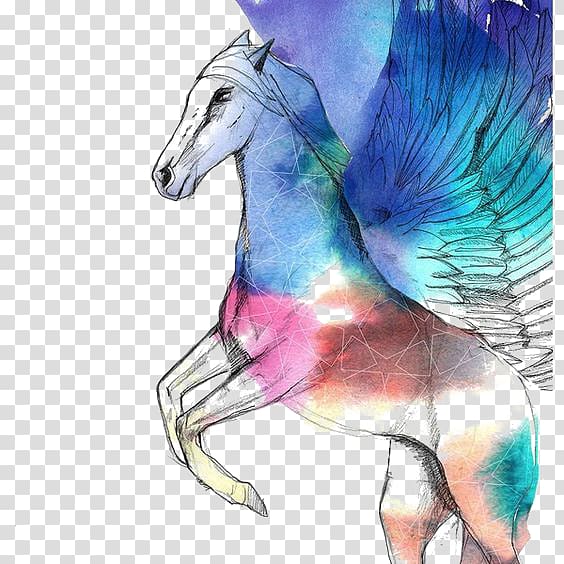 Horse Watercolor painting Illustration, Watercolor Pegasus transparent background PNG clipart