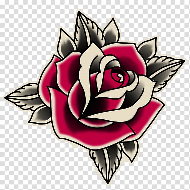 red and gray rose illustration, Rose Old school (tattoo) Sticker, old school transparent background PNG clipart