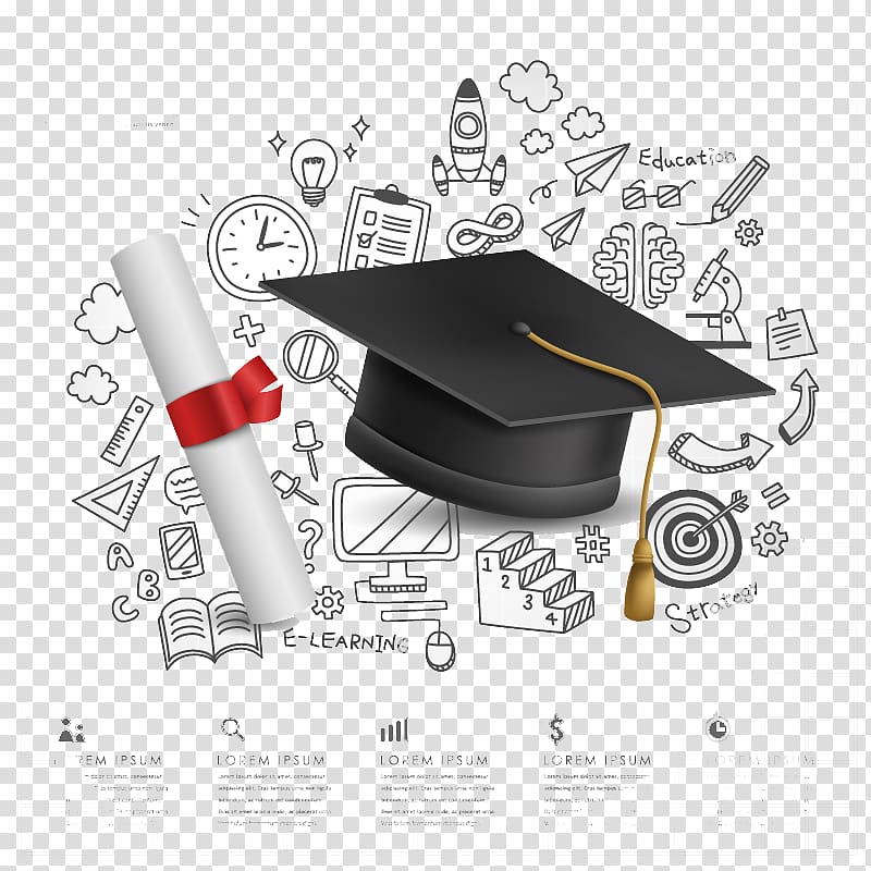 Campus graduation background element material, mortal board and paper symbol transparent background PNG clipart