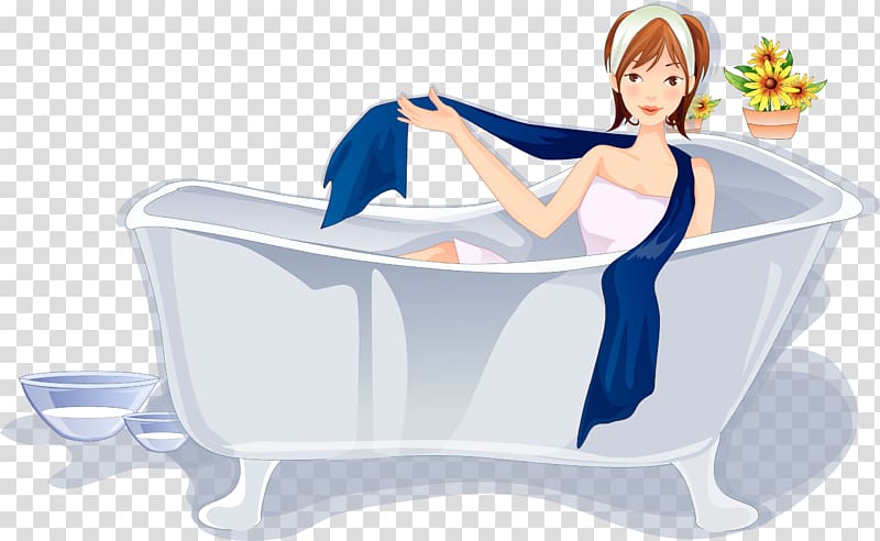 Bathing Bathtub Cartoon Illustration, hand-painted bath transparent background PNG clipart