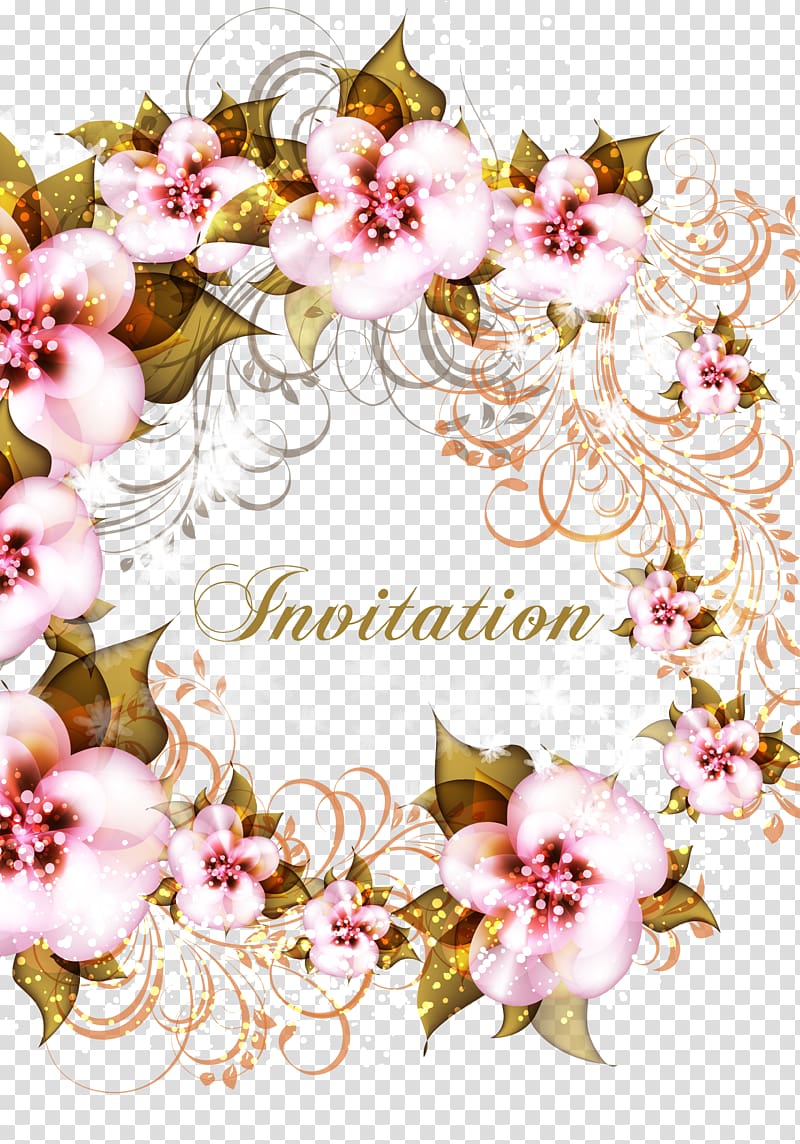 pink and white flowers , Flower Garland, pink floral invitations transparent background PNG clipart