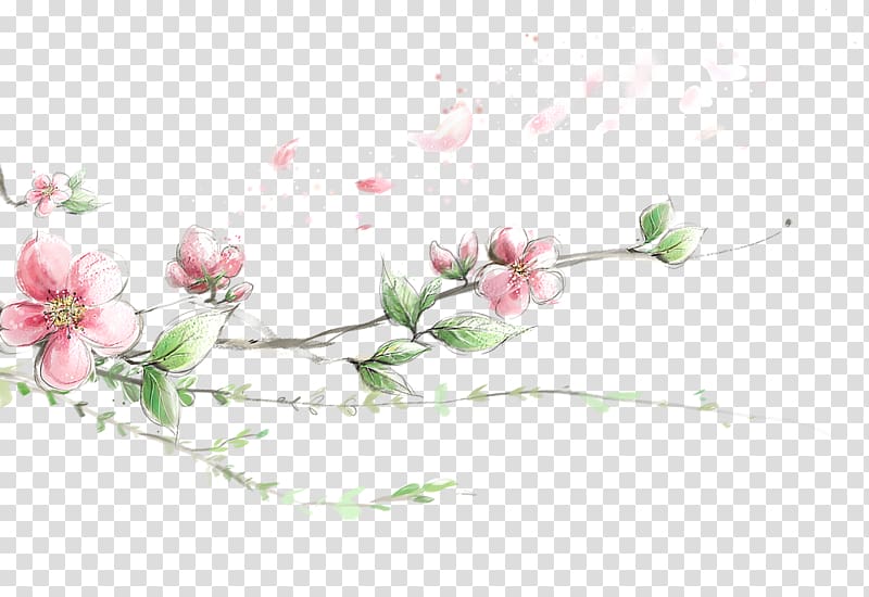 Typography , Hand painted watercolor peach branches decorative patterns transparent background PNG clipart