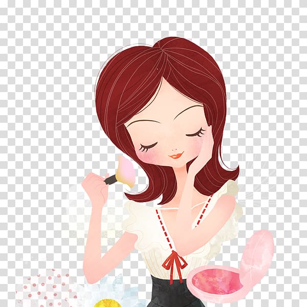 red-haired woman illustration, Make-up Cartoon Woman Watercolor painting Illustration, Cartoon makeup beauty transparent background PNG clipart